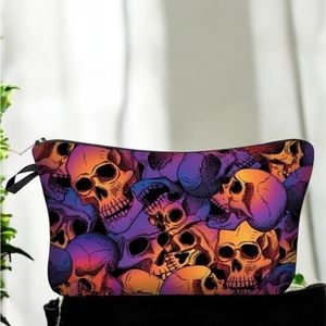 Skull Halloween 80’s Zipper Makeup Bag New